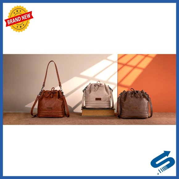 Vegan Leather Hobo Bag Western Tapestry Bucket Purse Chic Drawstring Design - Picture 7 of 7